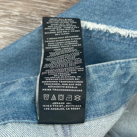 J Brand Polka Dot Mesh Hem Denim Skirt Raw Edge Contrast Panel 25 - Picture 3 of 6